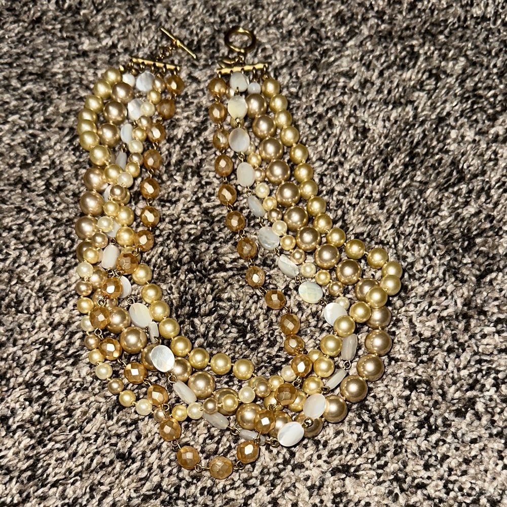 Luxurious Gold and Cream Multi-Strand Necklace